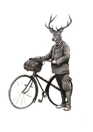 Stanley - cycling Stag on with vintage Bike print - A3 version - Reduced to clear