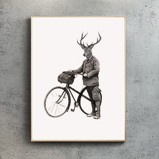 Stanley - cycling Stag on with vintage Bike print - A3 version - Reduced to clear