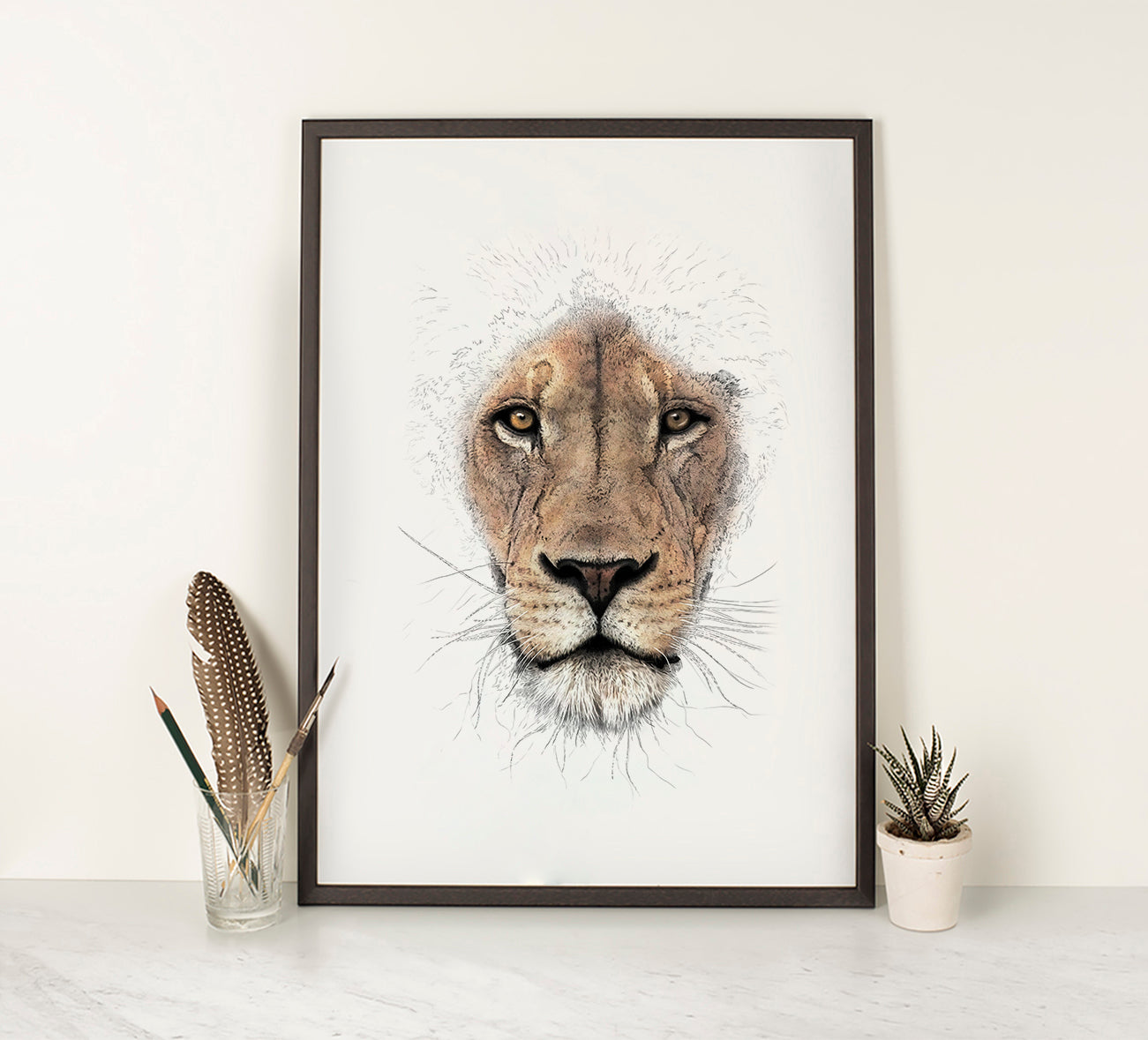 African Lion Portrait Print